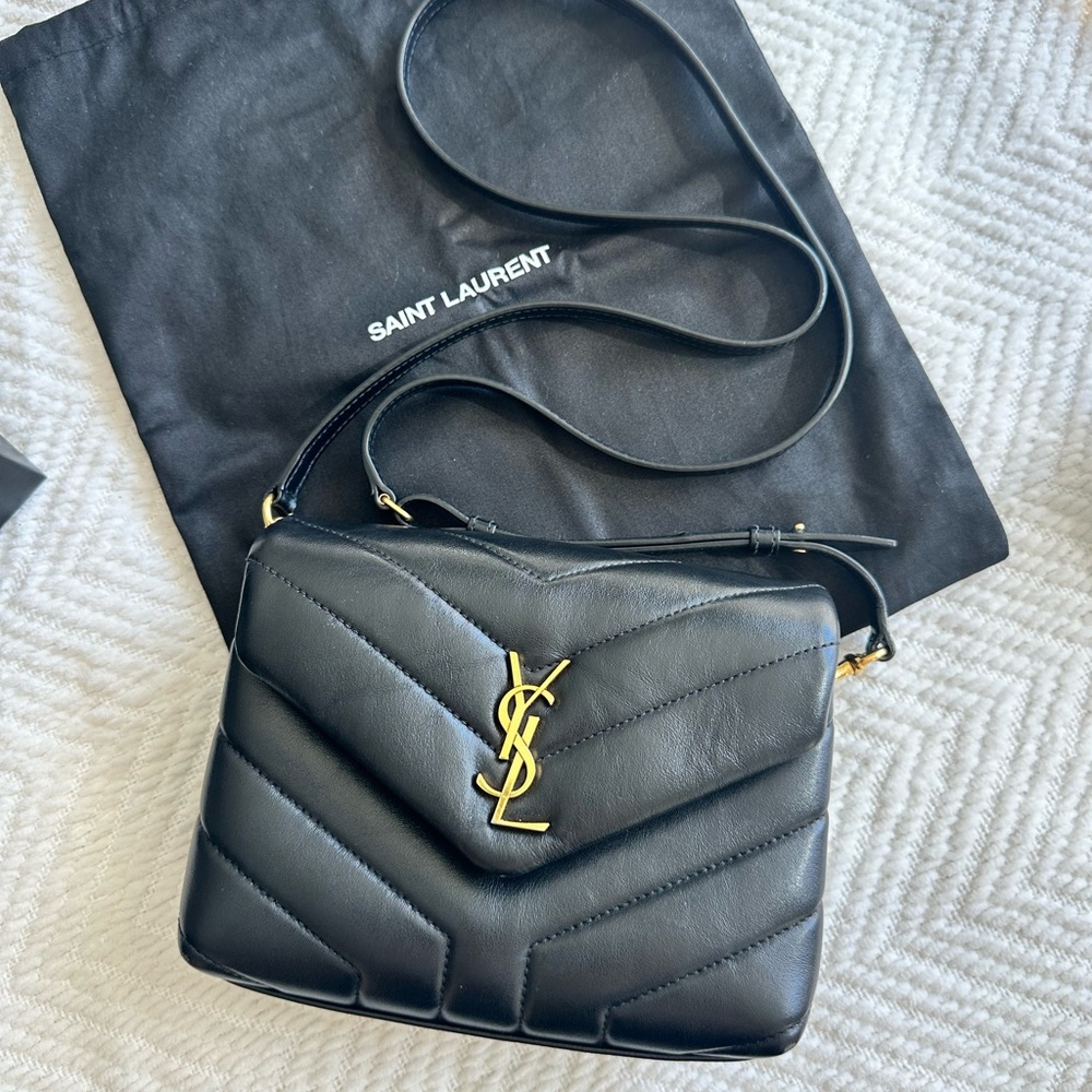 Saint Laurent Black Quilted Leather Crossbody Bag with Gold YSL Logo